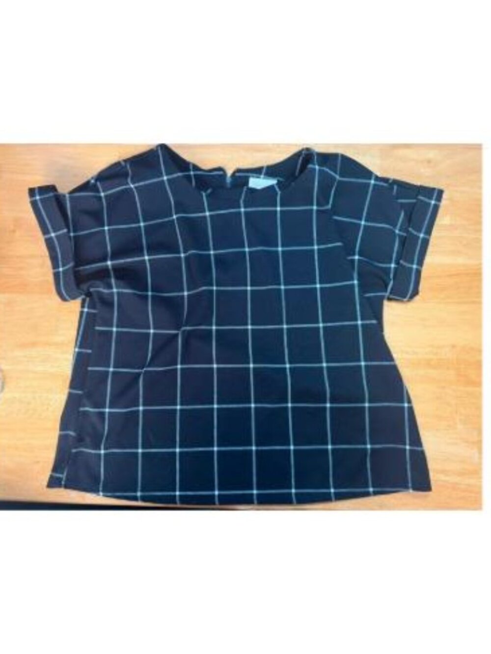 Melloday Windowpane Short Sleeve Work Blouse Top Women Medium Black White